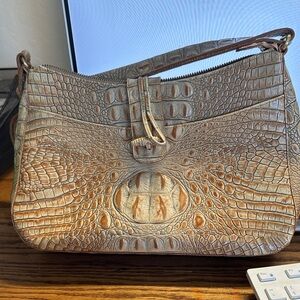 Brahmin Crocodile-Embossed Brown Shoulder Bag